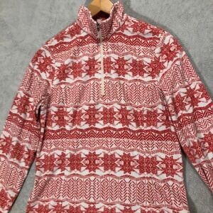 Lands' End Fleece Pullover Snowflake Quarter Zip Cozy Comfy Red White‎ S